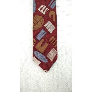 Zuni Moon Men's Silk Neck Tie Necktie Silk Abstract Burgundy Gray Brown Cream